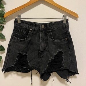 Black Distressed Denim Shorts
